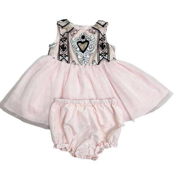 Pippa & Julie Baby Girl Pink Dress with Bloomers Size 12M, Pre-owned - Picture 1 of 4